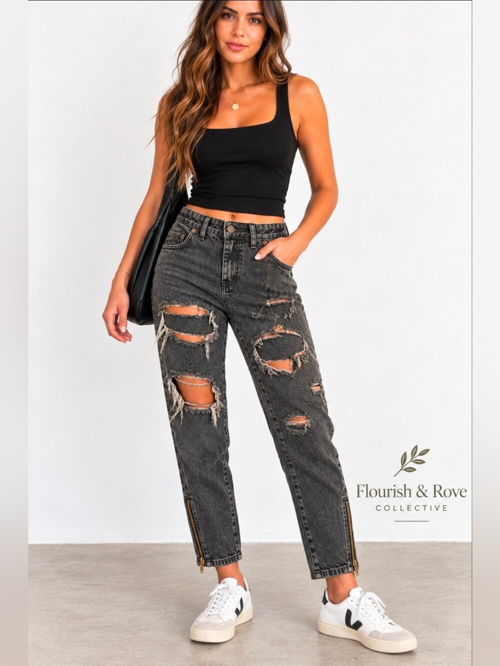 One Teaspoon Freebirds Jeans 28 Black Distressed Ripped Zip Ankle Denim